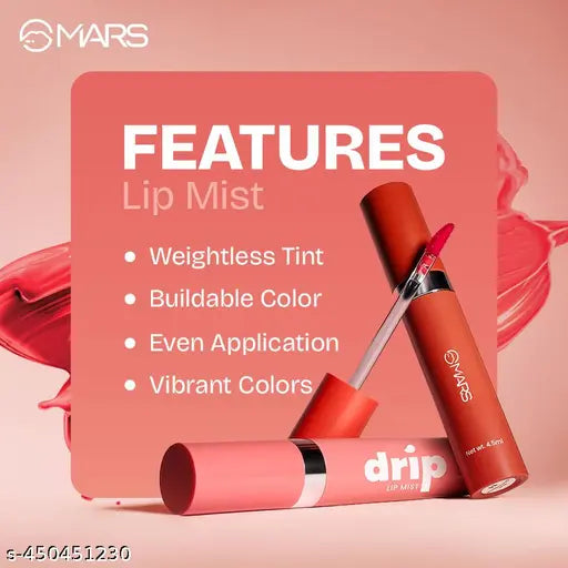 MARS Drip Lip Mist for Women | Dual Function | Buildable Color | Glossy Finish | Long-Lasting | Hydration | Light-Weight Formula | Non-Patchy Reapplication | (4.5 ml) (07-Pomelo Drip)