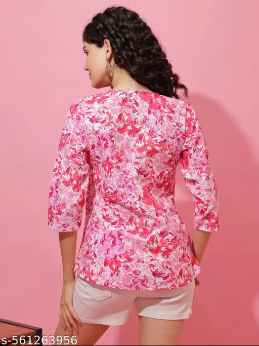 Honky Tonky Pink Floral Printed Top for Women