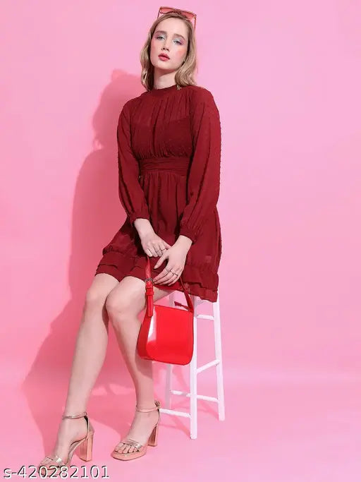 Ketch Women Maroon Self Design Fit and Flare Dress