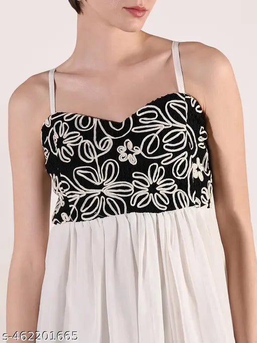 Women's White Solid Fit and Flare Dress