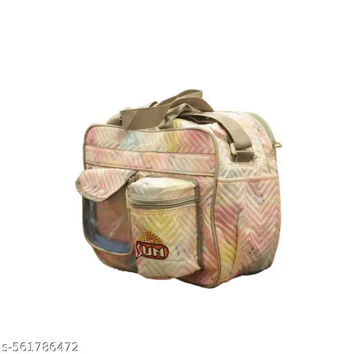 Stylish Multicolor Shoulder Travel Bag for Women & Girls – Quilted Soft Fabric Duffle Bag with Transparent Front Pocket, Side Bottle Holder, Front Zip Pouch, Dual Handles & Adjustable Strap – Lightweight Office, School, Picnic, and Weekend Bag with SUN Lo