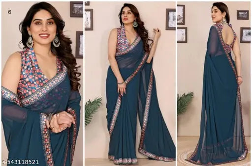 Women's soft Georgette Printed saree with Banglory blouse piece