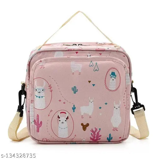 Baby Diaper Bag, Maternity Cartoon Baby Travel Diaper Changing Bags Reusable Multifunction (Pink Alpaca)