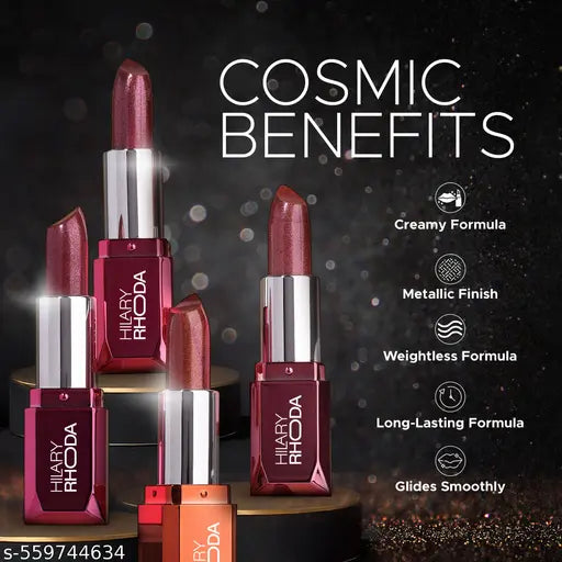 Hilary Rhoda Starlight Metallic Lipstick | Metallic Shine Glitter | Creamy & Long Lasting Lipstick | Lightweight & Hydrating Formula | 4g (Rusty Meteor - Shade 04)