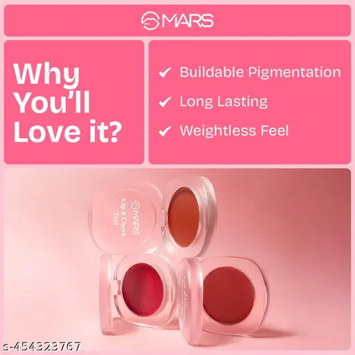 MARS Lip & Cheek Tint for Bold Pop Color | Demi Matte Finish | Dual Function | Buildable High Pigmentation | Long-Lasting Color | Weightless Wear | (2.8 gm) (03-Support Your Growth)