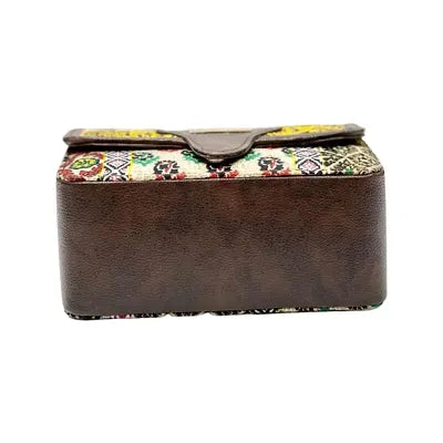 Women ikkat multicolored pu leather sling bag (Brown) - SaumyasStore