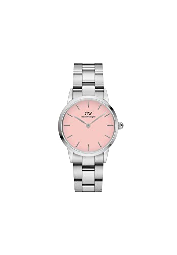 Daniel Wellington Iconic Link Blush 28mm Pink Dial Silver Watch for Women - SaumyasStore