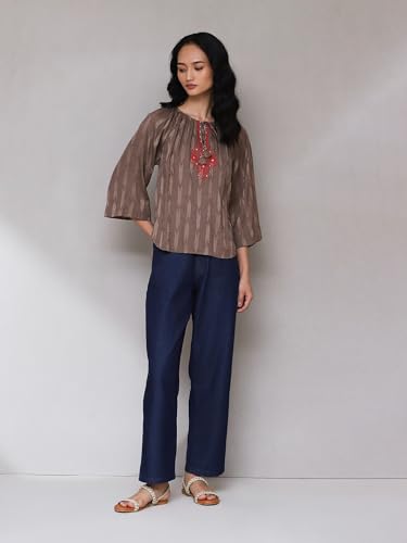 Aarke Ritu Kumar Brown Embroidered Ikat Top - SaumyasStore