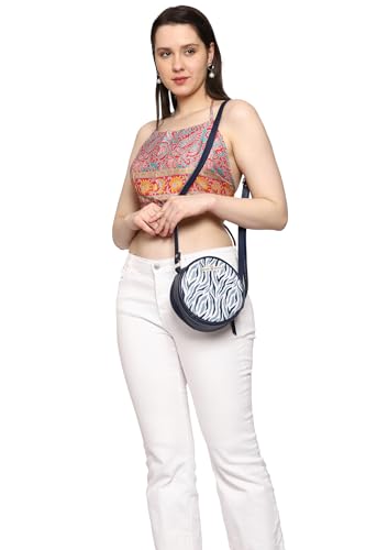 SACCI MUCCI Round Sling Bag, Printed Sling Bag For Girls, Women Sling Bag, Crossbody Bag For Women,Girls, Gift for her - Wave Botanical (Navy Blue) - SaumyasStore