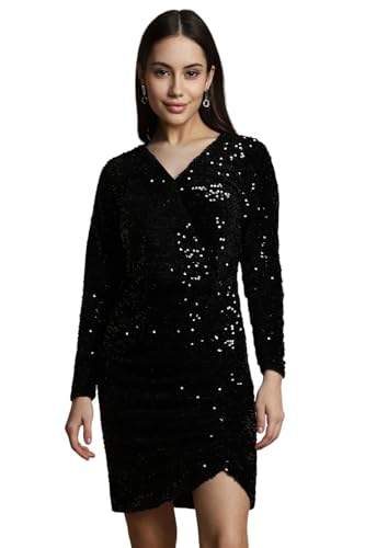 Allen Solly Women's Polyester Asymmetrical Mid-Thigh Length Dress (Black) - SaumyasStore