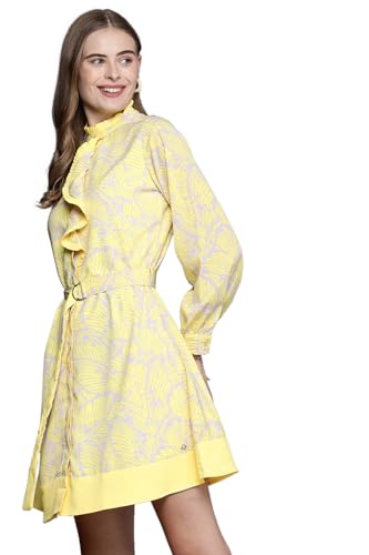 Allen Solly Women's Polyester A-Line Mid-Thigh Length Dress (Yellow) - SaumyasStore