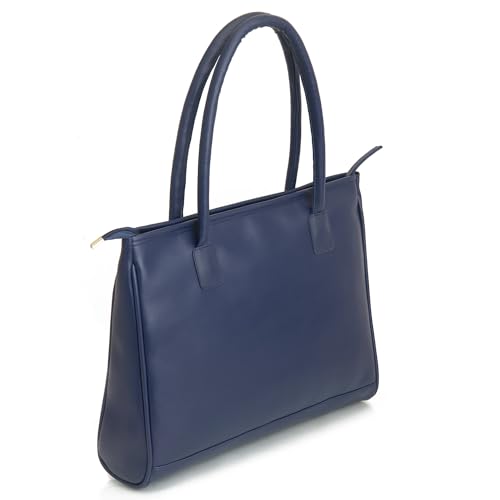 SACCI MUCCI Women's Tote Bag | Tote Bags For Women with Padded Laptop Compartment | Big Shoulder Bag for Office- Exotic Jungle (Navy Blue) - SaumyasStore