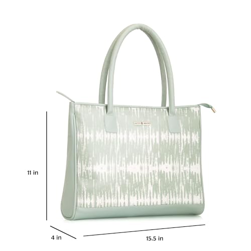 SACCI MUCCI Women's Tote Bag | Tote Bags For Women with Padded Laptop Compartment | Big Shoulder Bag for Office- Bamboo Tie Dye Print (Mint Green) - SaumyasStore