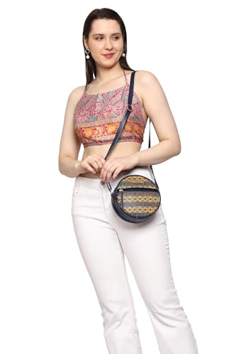SACCI MUCCI Round Round Sling Bag, Printed Sling Bag For Girls, Crossbody Bag For Women, gifts for women-EthnicTraditional Print (Blue) - SaumyasStore