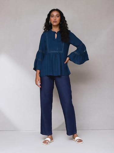 Aarke Ritu Kumar Teal Solid Top - SaumyasStore