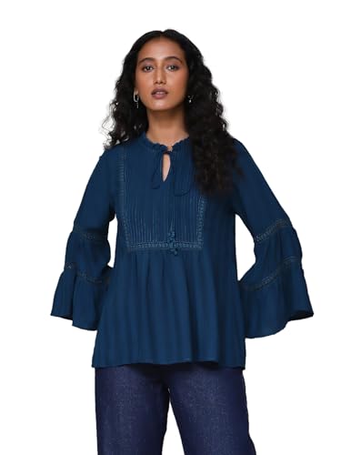 Aarke Ritu Kumar Teal Solid Top - SaumyasStore