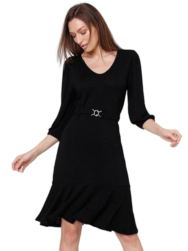 VERO MODA Women's Viscose A-Line Knee-Length Dress (Jet Black) - SaumyasStore