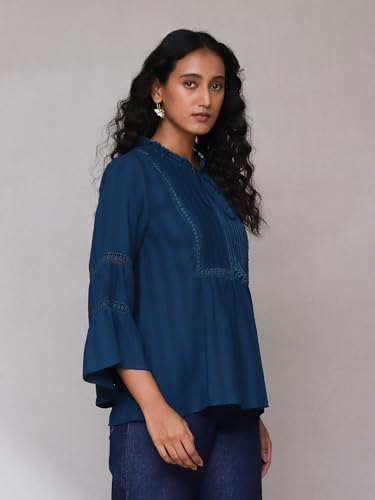 Aarke Ritu Kumar Teal Solid Top - SaumyasStore