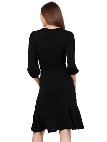 VERO MODA Women's Viscose A-Line Knee-Length Dress (Jet Black) - SaumyasStore