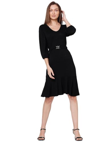 VERO MODA Women's Viscose A-Line Knee-Length Dress (Jet Black) - SaumyasStore