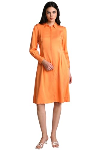 Allen Solly Women's Rayon A-Line Knee-Length Dress (Orange) - SaumyasStore