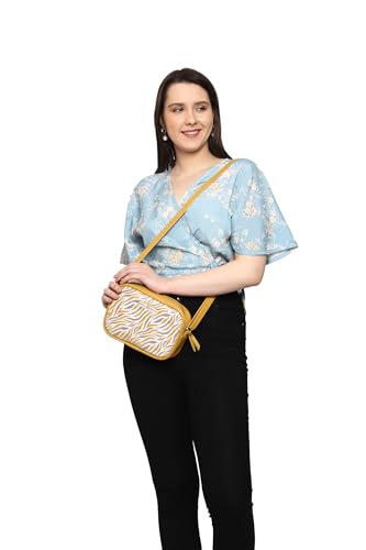 SACCI MUCCI Stylish Box Sling Bag for girls | Side Purse for Women Stylish Latest | Cross Body Sling Box Bags for Girls - Wave Botanical (Mustard) - SaumyasStore