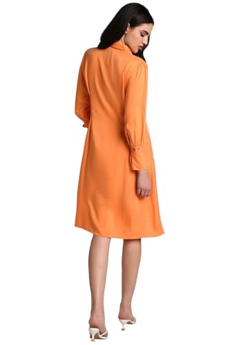 Allen Solly Women's Rayon A-Line Knee-Length Dress (Orange) - SaumyasStore