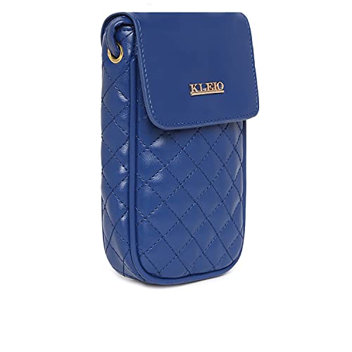 KLEIO PU Quilted Leather Multifunctional Mobile Sling Bag (Royal Blue) for Women with Adjustable Crossbody Strap | Mobile Pouch for Girls to Carry Cash, Cards for Travel & Everyday Use - SaumyasStore