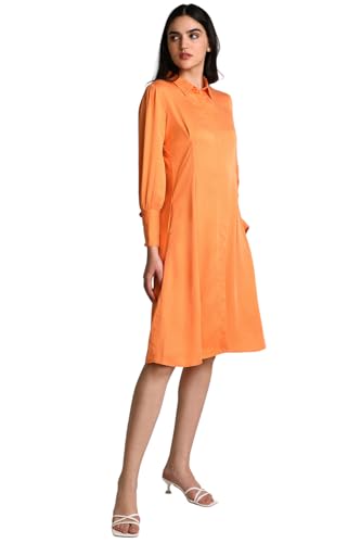 Allen Solly Women's Rayon A-Line Knee-Length Dress (Orange) - SaumyasStore