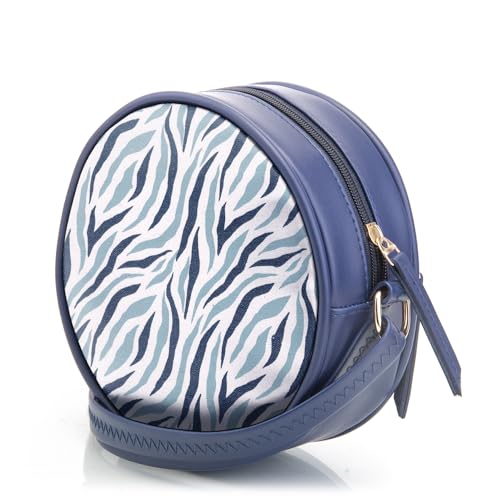 SACCI MUCCI Round Sling Bag, Printed Sling Bag For Girls, Women Sling Bag, Crossbody Bag For Women,Girls, Gift for her - Wave Botanical (Navy Blue) - SaumyasStore