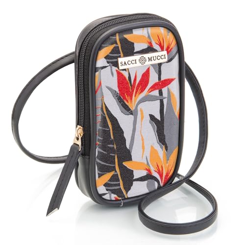 SACCI MUCCI Designer Faux Leather And Canvas Mobile Sling Bag For Women Stylish | Birthday Gift Item - Exotic Jungle (Black) - SaumyasStore
