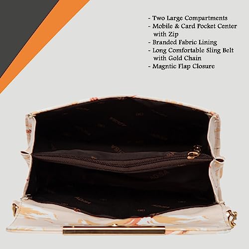 ADISA Women Girls Floral Print Sling Bag (Cream) - SaumyasStore