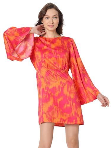 VERO MODA Women's Polyester Shift Above The Knee Dress (Pink Peacock) - SaumyasStore