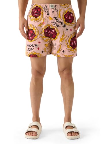 The Souled Store Official Stranger Things: Hellfire Club Men and Boys Pull On Cotton Boxer Shorts Pink Boxer Shorts Men's Boxers Cotton Breathable Comfortable Elastic Waistband Graphic Printed - SaumyasStore