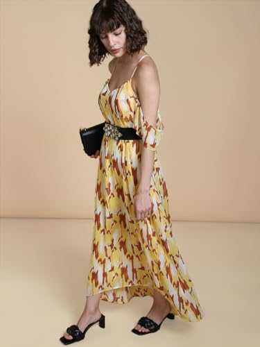 VERO MODA Women's Polyester A-Line Maxi Dress (Yolk Yellow) - SaumyasStore