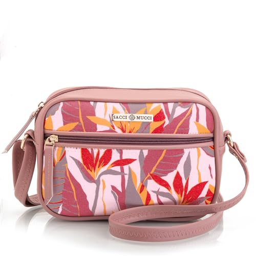 SACCI MUCCI Sling Bag for Girls/Women, Crossbody Boxy Sling Bags for Women, Side Purse | Crossbody Women's sling bag - Exotic Jungle (Blush) - SaumyasStore