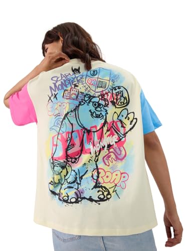 The Souled Store Official Disney: Pixar Monsters Women and Girls Short Sleeve Round Neck Multicolor Graphic Printed Cotton Oversized - SaumyasStore