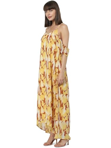 VERO MODA Women's Polyester A-Line Maxi Dress (Yolk Yellow) - SaumyasStore