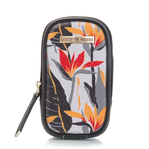 SACCI MUCCI Designer Faux Leather And Canvas Mobile Sling Bag For Women Stylish | Birthday Gift Item - Exotic Jungle (Black) - SaumyasStore