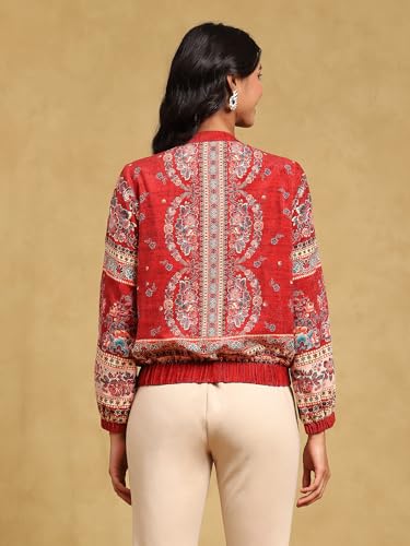 Label RITU KUMAR Red Floral Velvet Jacket - SaumyasStore