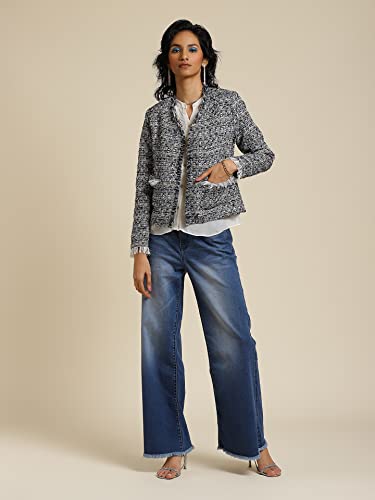 Label RITU KUMAR Women's Textured Regular Jacket JKTDPW01N30097486-BLACK-S - SaumyasStore