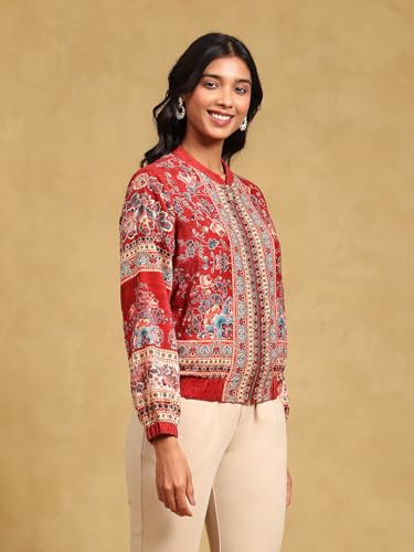 Label RITU KUMAR Red Floral Velvet Jacket - SaumyasStore