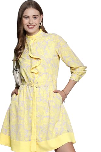 Allen Solly Women's Polyester A-Line Mid-Thigh Length Dress (Yellow) - SaumyasStore