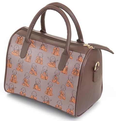 SACCI MUCCI Women's Handbag | Women's Tote Bag | Women's Top-Handle Bags | Women's Satchels | Women's Hobos & Shoulder Bags- Cute Monk Design Print (Brown) - SaumyasStore