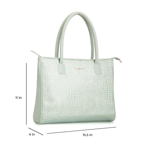 SACCI MUCCI Women's Tote Bag | Tote Bags For Women with Padded Laptop Compartment | Big Shoulder Bag for Office-Alligator Print (Mint Green) - SaumyasStore