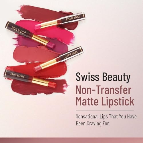 Swiss Beauty Non-Tranfer Matte Lipstick, Smooth & Waterproof, Shy Pink, 2g - SaumyasStore