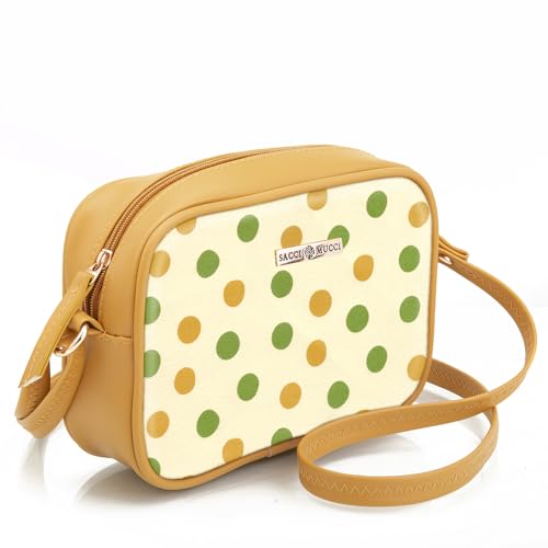 SACCI MUCCI Stylish Box Sling Bag for girls | Side Purse for Women Stylish Latest | Cross Body Sling Box Bags for Girls - Cute Polka (Mustard) - SaumyasStore