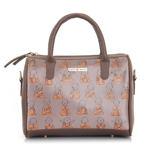 SACCI MUCCI Women's Handbag | Women's Tote Bag | Women's Top-Handle Bags | Women's Satchels | Women's Hobos & Shoulder Bags- Cute Monk Design Print (Brown) - SaumyasStore