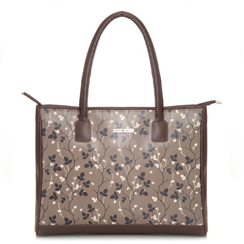 SACCI MUCCI Women's Tote Bag | Large Capacity Tote Bags For Women with Padded Laptop Compartment | Big Shoulder Bag for Office-Floral Tree Twig Design (Brown) - SaumyasStore