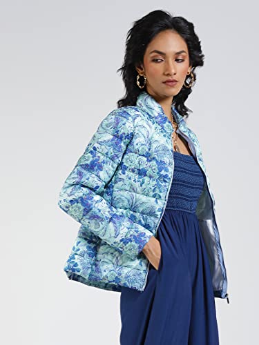 Label RITU KUMAR Women's Floral Regular Jacket JKTDP001N30093749-BLUE-L - SaumyasStore